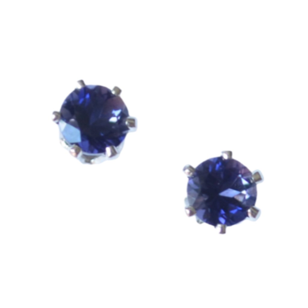 Iolite Gemstone Stud Earrings In Sterling Silver
